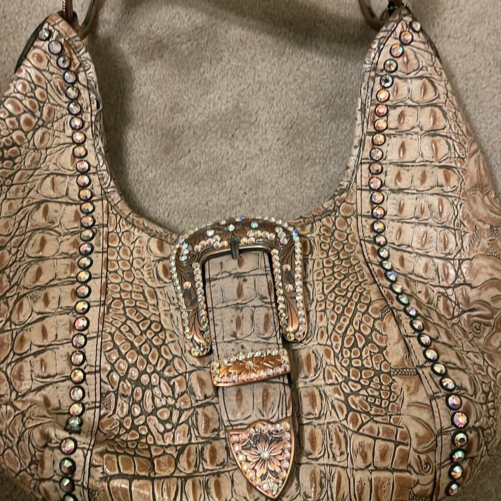 Two tone crocodile/alligator purse with rhinestones